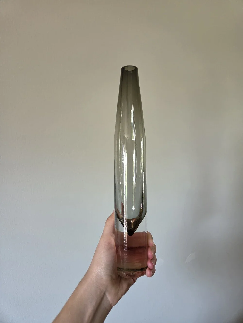 Mid-Century Modern Tall Bud Vase Smoke Grey Glass Scandinavian Style Minimalist
